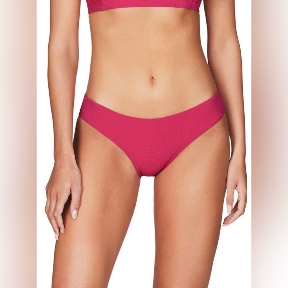 Sea Level Riviera Rib Mid Bikini Pant Bikini Bottoms Rose Pink NWT Sz14